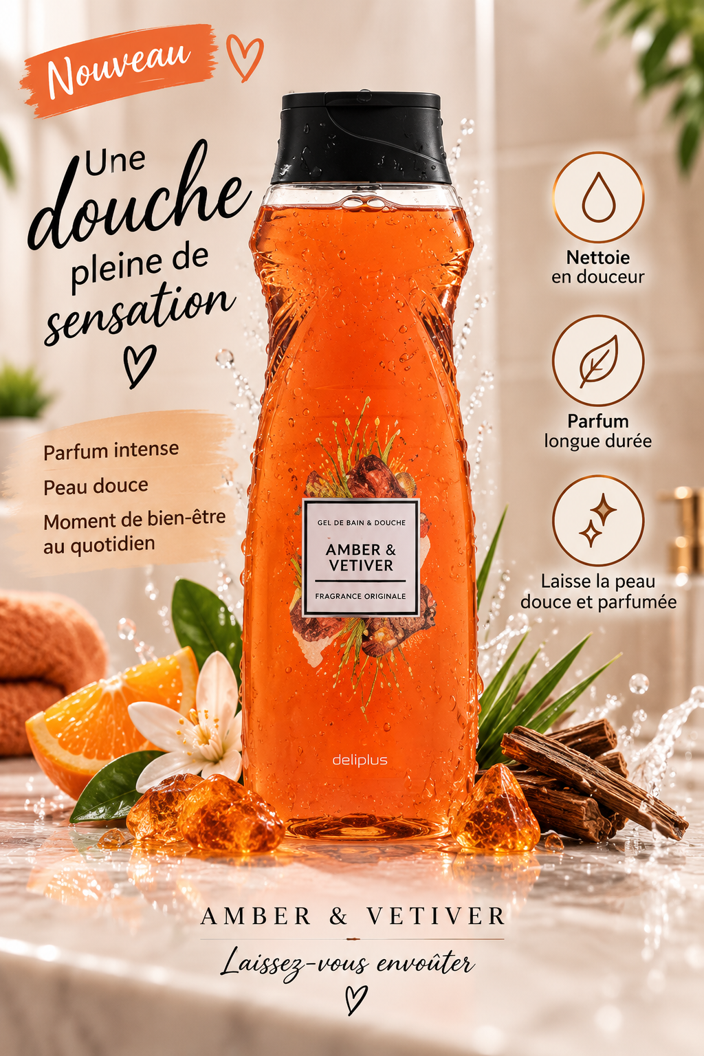 🧡 GEL BAIN & DOUCHE AMBRE & VÉTIVER