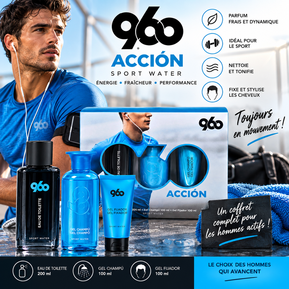 Coffret homme Acción 960 – Eau de toilette + soins