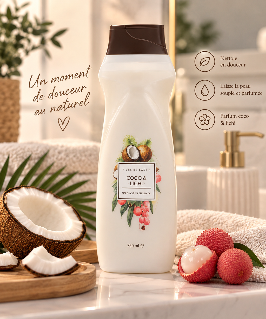 Gel douche Coco & Litchi – 750 ml 🥥🌸